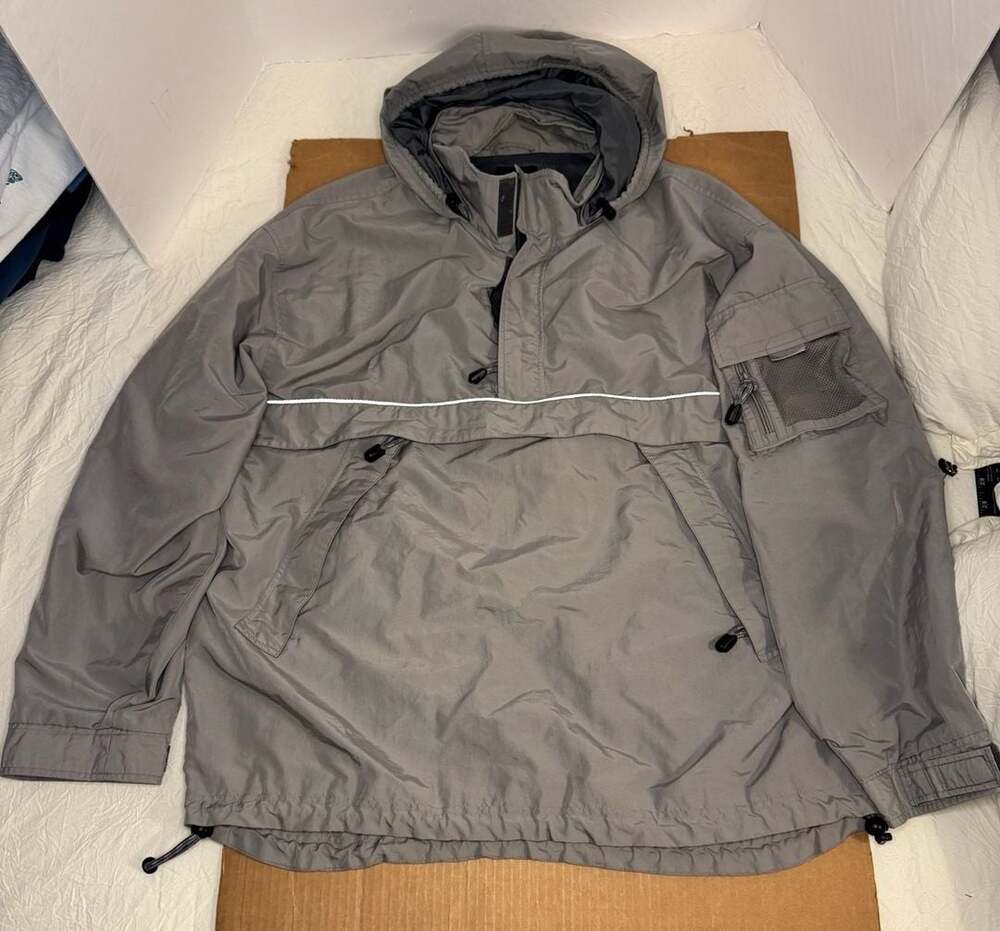 Gap Vintage 90s Y2K Gray Nylon Anorak Tech Jacket With Mesh Pocket XL
